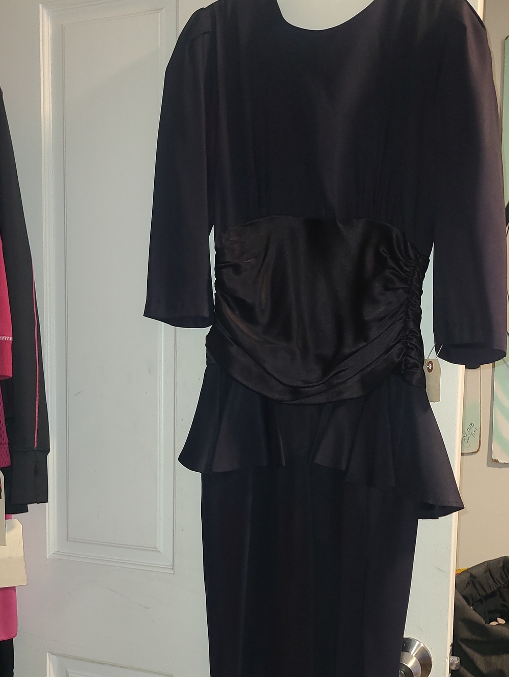 Black Long-Sleeve Peplum Midi Dress